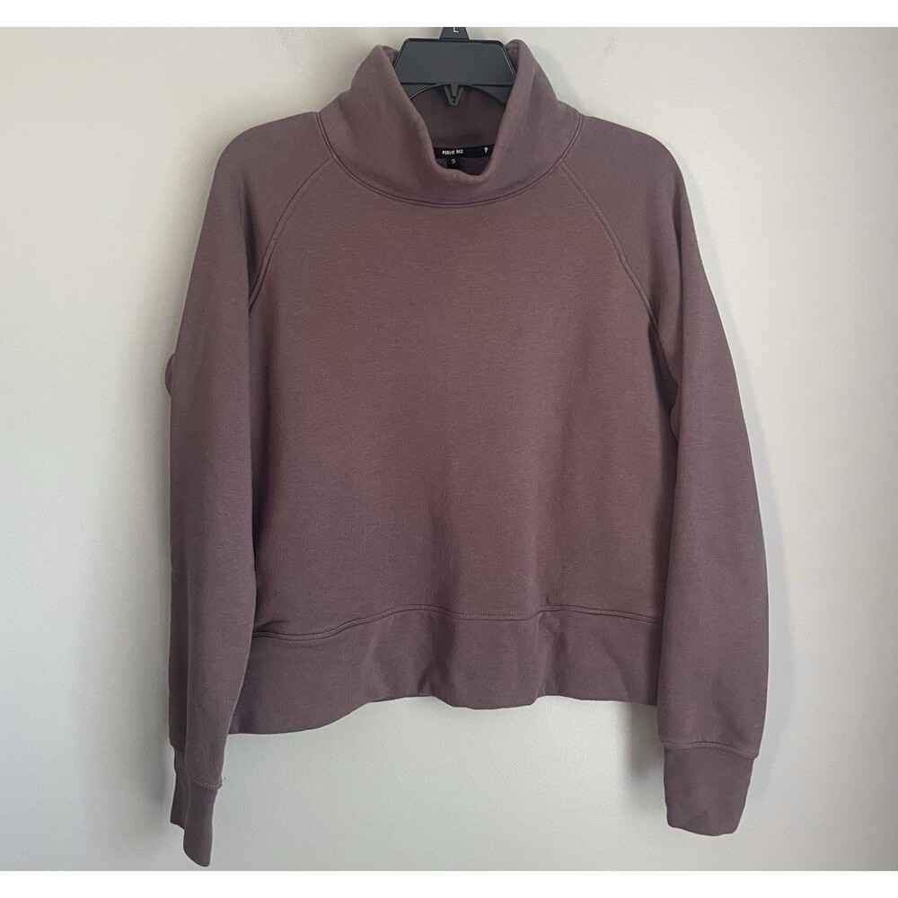 Public Rec Luxe Fleece Crop Sweatshirt Women Size S Plum Logo High Neck Pullover